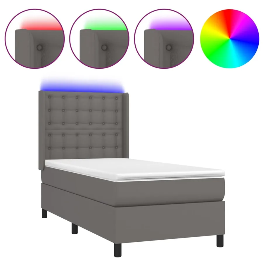 Sommier à lattes de lit matelas LED Gris 80x200 cm Similicuir - 2