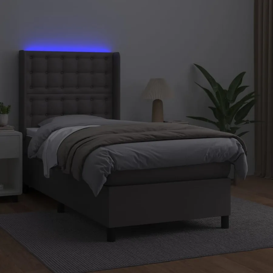 Sommier à lattes de lit matelas LED Gris 80x200 cm Similicuir - 3