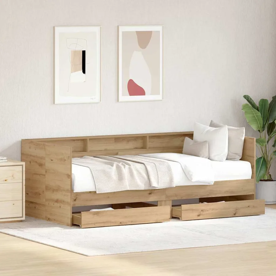 Lit d'appoint Chêne artisanal 100 x 200 cm Bois d'ingénierie - 3