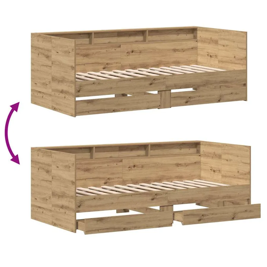 Lit d'appoint Chêne artisanal 100 x 200 cm Bois d'ingénierie - 8