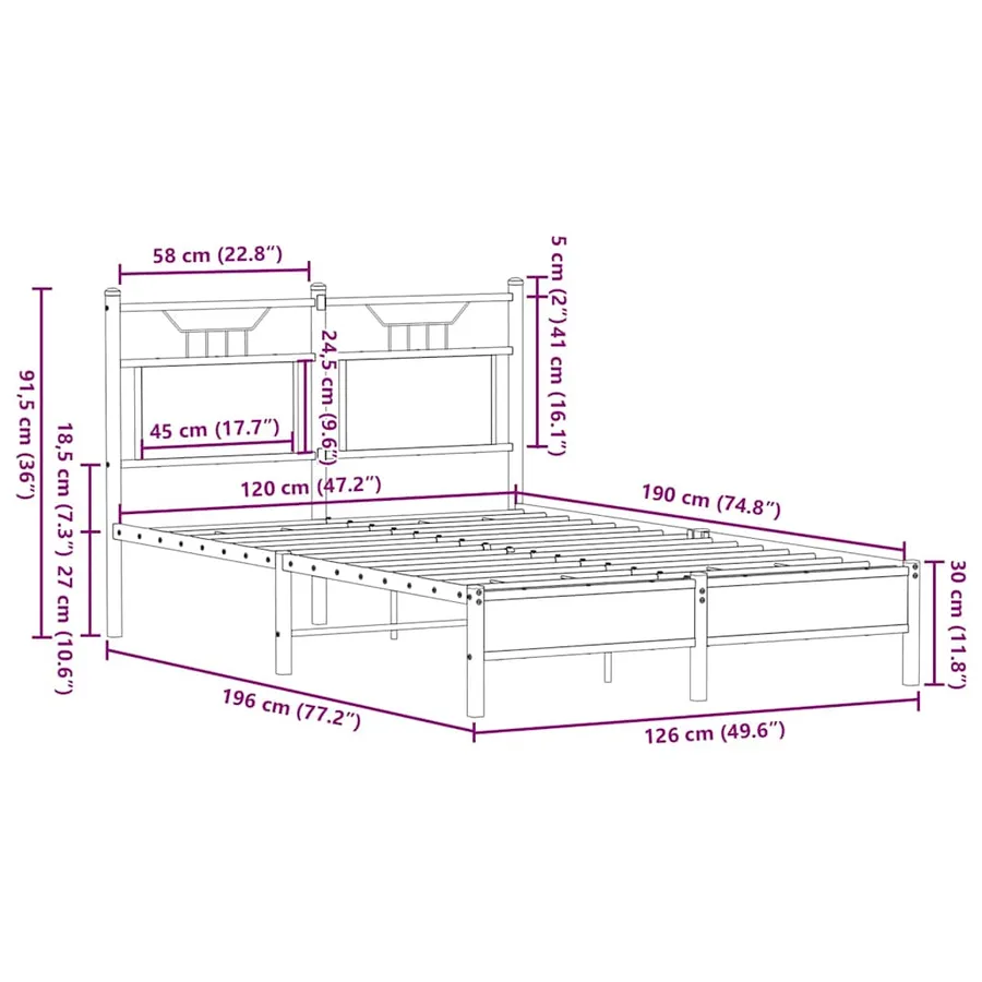 Cadre de lit sans matelas chêne fumé 120x190 cm bois ingénierie - 11