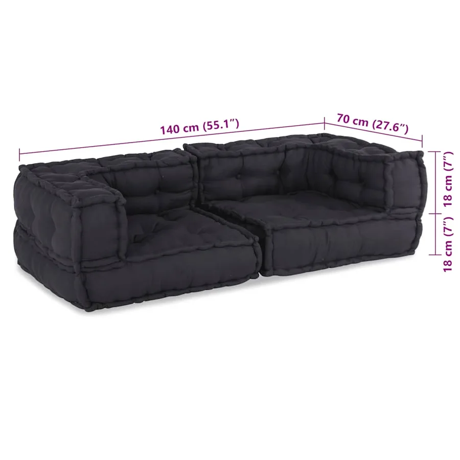 Canapé modulaire 2 places anthracite 140x70x36 tissu - 11