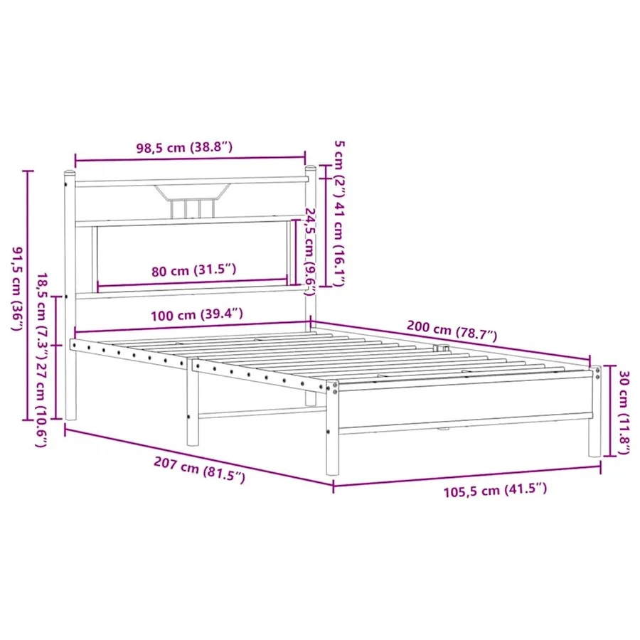Cadre de lit sans matelas chêne fumé 100x200 cm bois ingénierie - 11