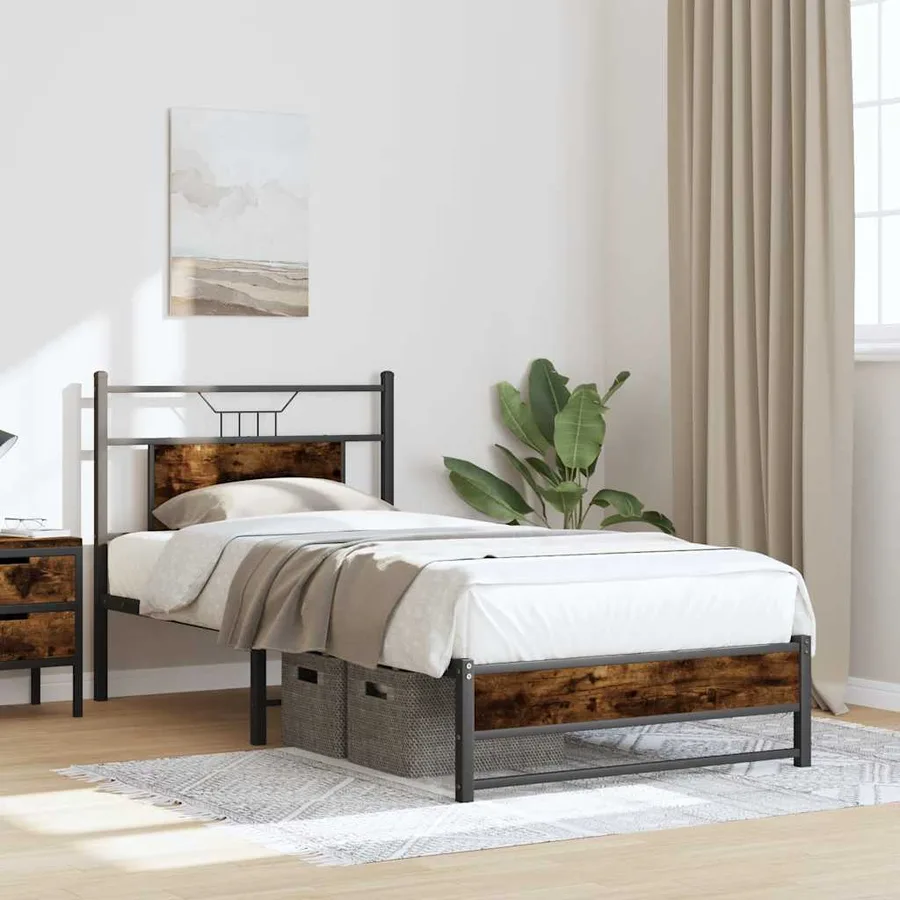 Cadre de lit sans matelas chêne fumé 90x190cm bois d'ingénierie - 4
