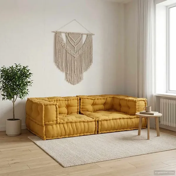 Canapé modulable 2 places jaune 140x70x36 cm en tissu