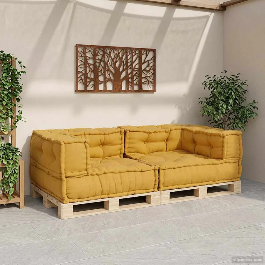 Canapé modulable 2 places jaune 140x70x36 cm en tissu - 3