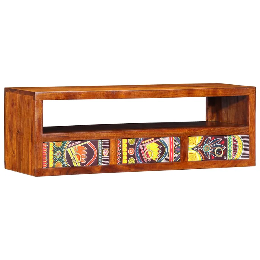 Meuble TV mural multicolore 90x30x30 bois massif d'acacia - 2