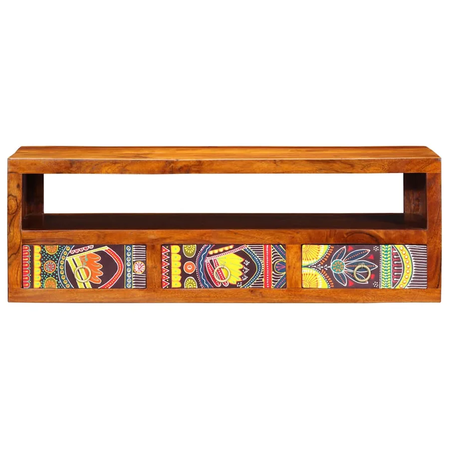 Meuble TV mural multicolore 90x30x30 bois massif d'acacia - 5