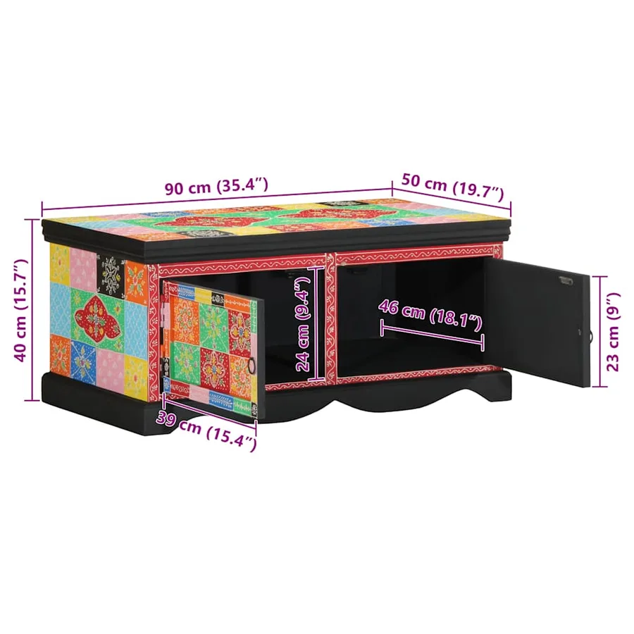 Table basse multicolore 90x50x40 cm bois de manguier massif - 11