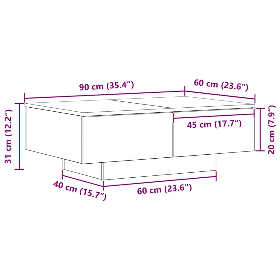 Table basse Chêne noir 90 x 60 x 31 cm Bois d'ingénierie - 12