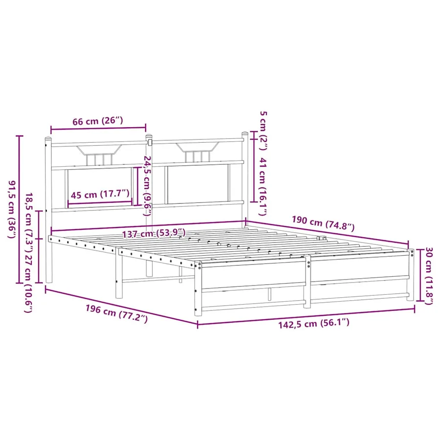 Cadre de lit sans matelas chêne sonoma 137x190 cm - 11