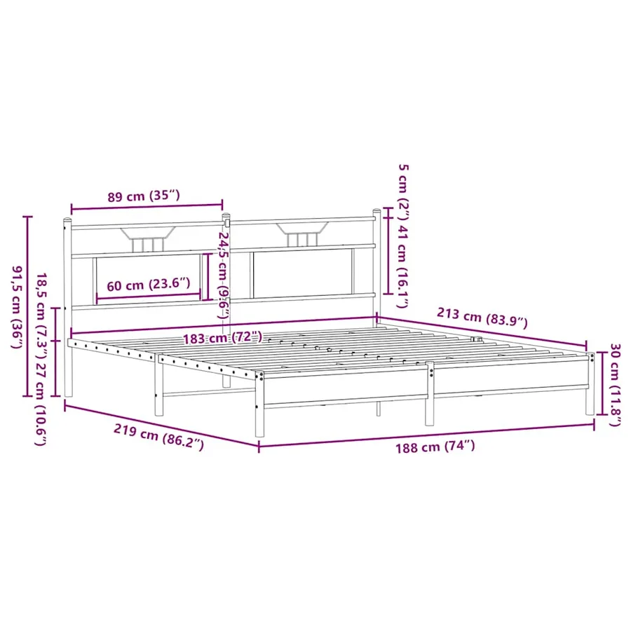 Cadre de lit sans matelas chêne marron 183x213 cm - 11