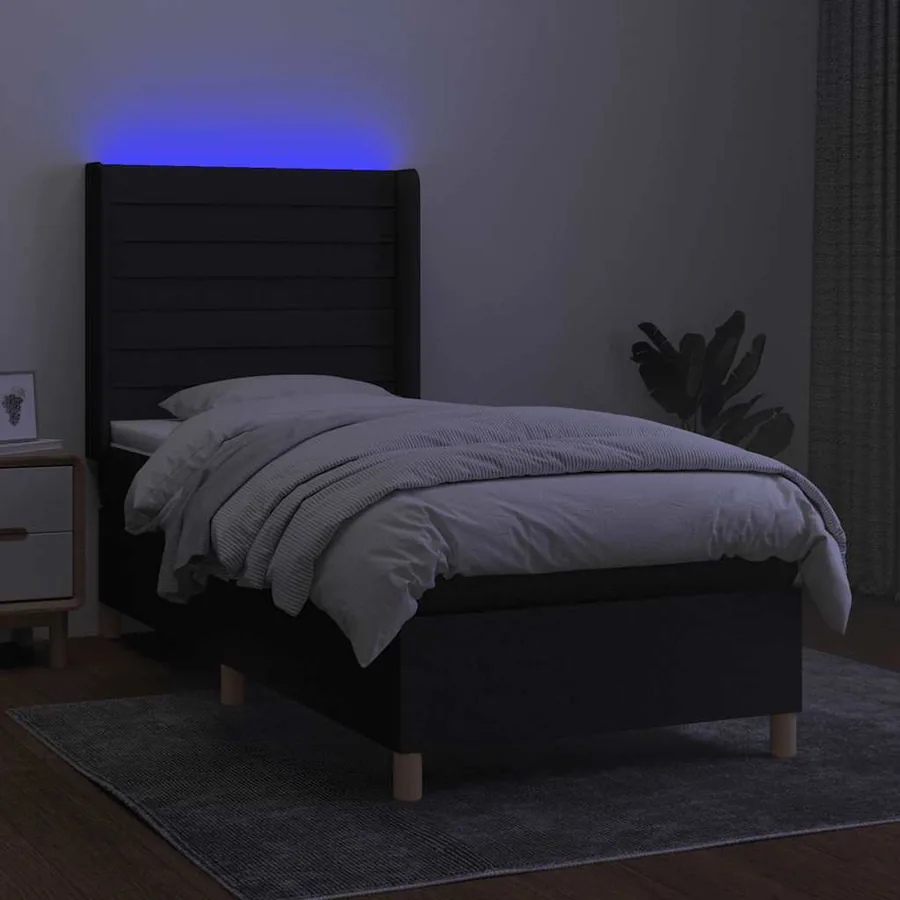 Sommier à lattes de lit matelas et LED Noir 100x200 cm Tissu - 3
