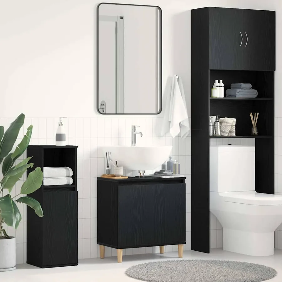 Meuble de Lavabo de Salle de Bain Chêne noir 58 x 33 x 60 cm