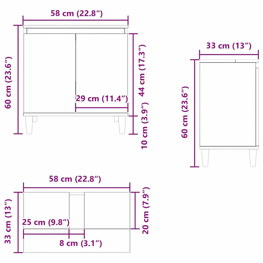 Meuble de Lavabo de Salle de Bain Chêne noir 58 x 33 x 60 cm - 14