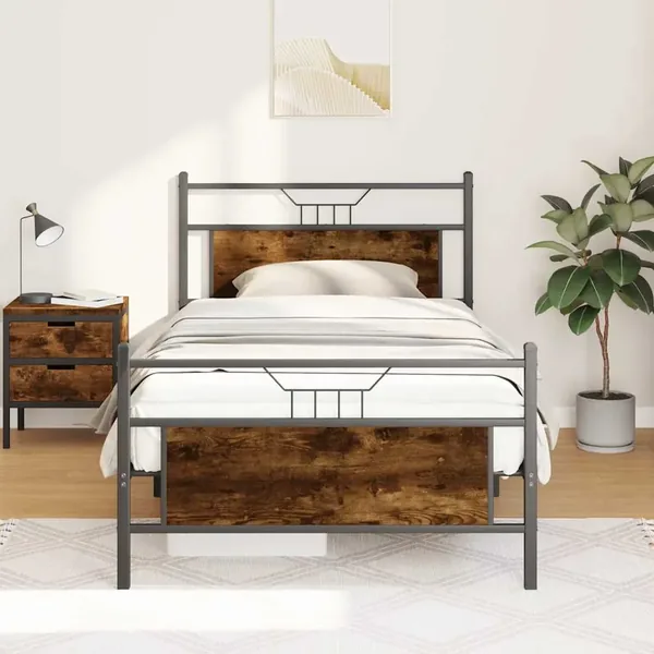 Cadre de lit sans matelas chêne fumé 107x203 cm bois ingénierie
