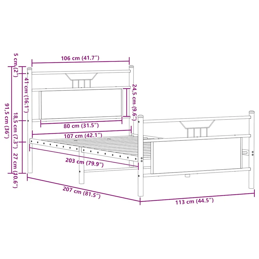 Cadre de lit sans matelas chêne fumé 107x203 cm bois ingénierie - 11