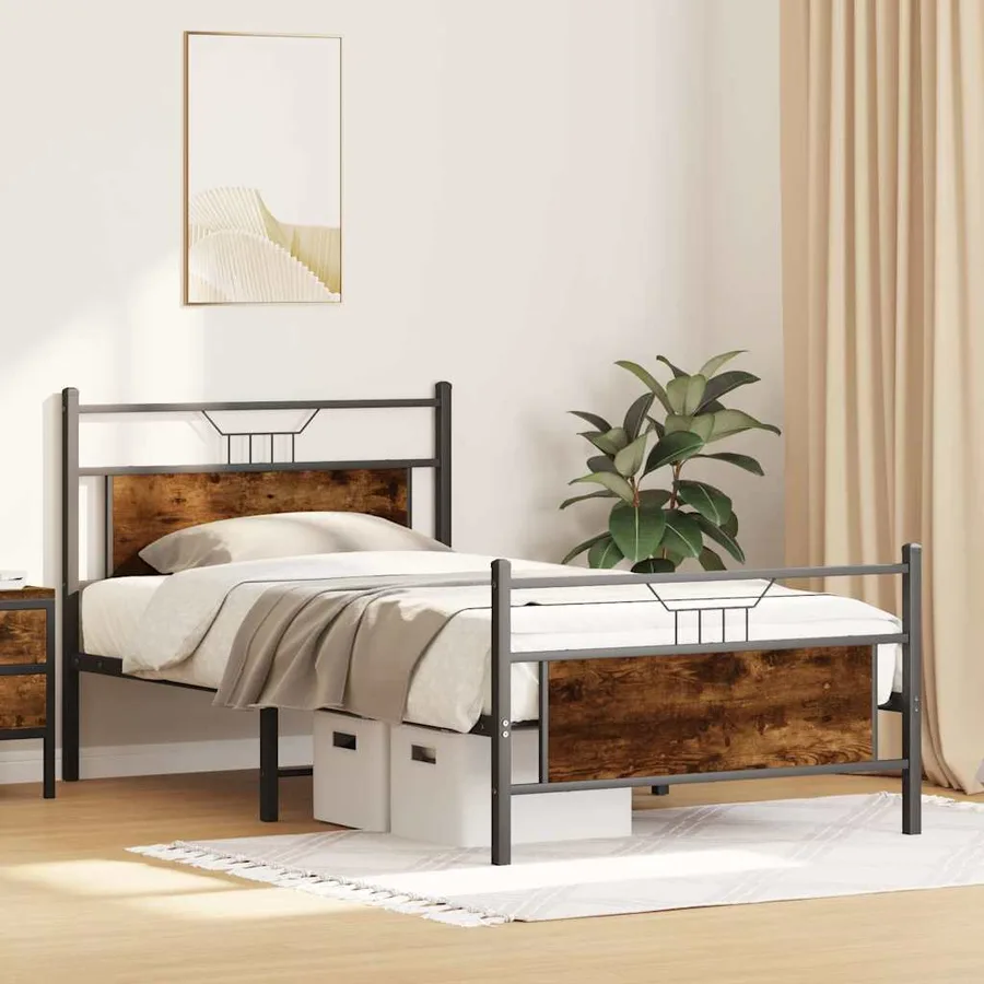 Cadre de lit sans matelas chêne fumé 107x203 cm bois ingénierie - 4