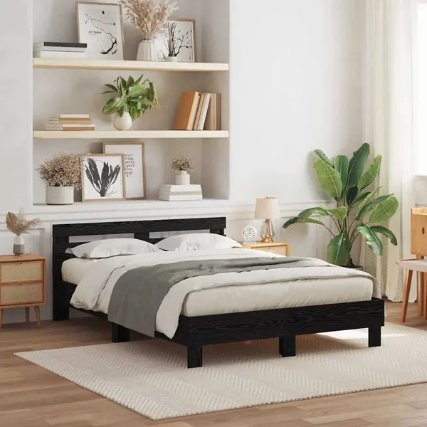Cadre de lit avec LED Chêne noir 140 x 190 cm Bois d'ingénierie