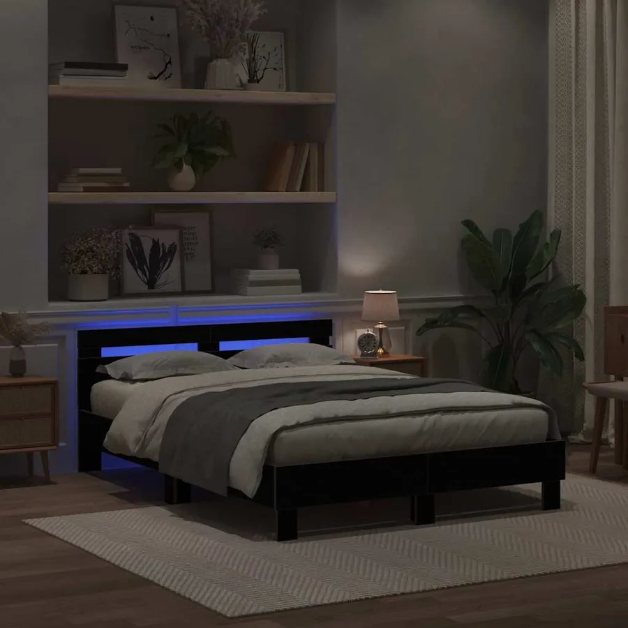 Cadre de lit avec LED Chêne noir 140 x 190 cm Bois d'ingénierie - 3
