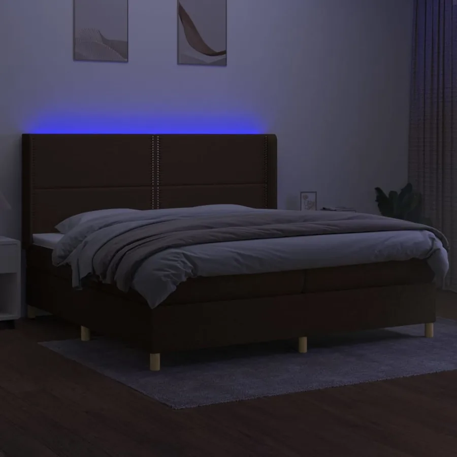 Sommier à lattes de lit matelas et LED Marron foncé 200x200 cm - 3