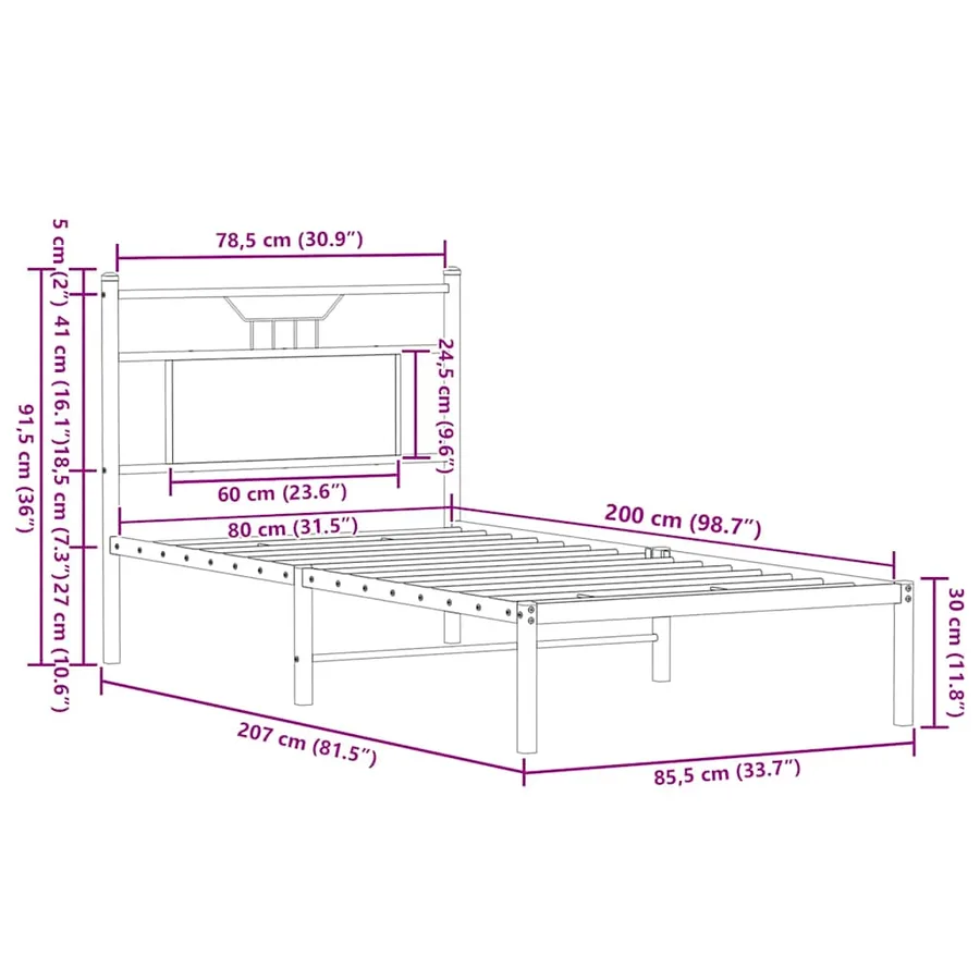 Cadre de lit sans matelas chêne fumé 80x200cm bois d'ingénierie - 11