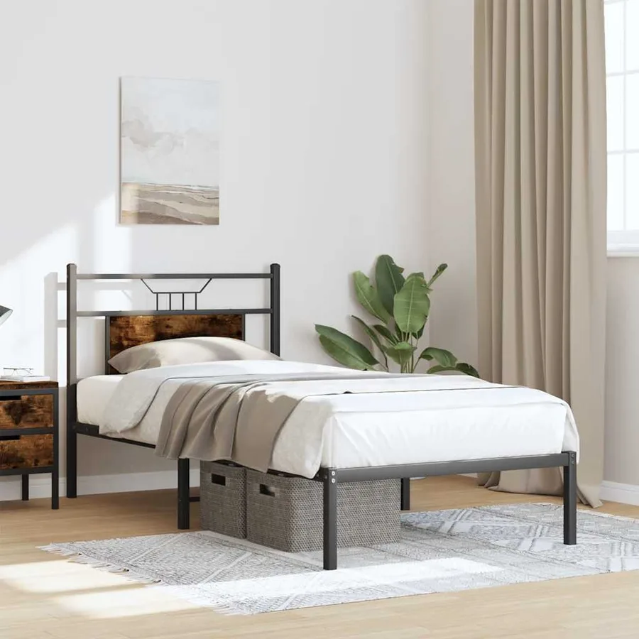 Cadre de lit sans matelas chêne fumé 80x200cm bois d'ingénierie - 4