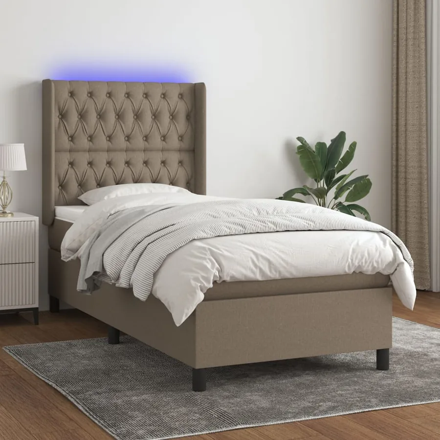 Sommier à lattes de lit matelas et LED Taupe 90x190 cm Tissu