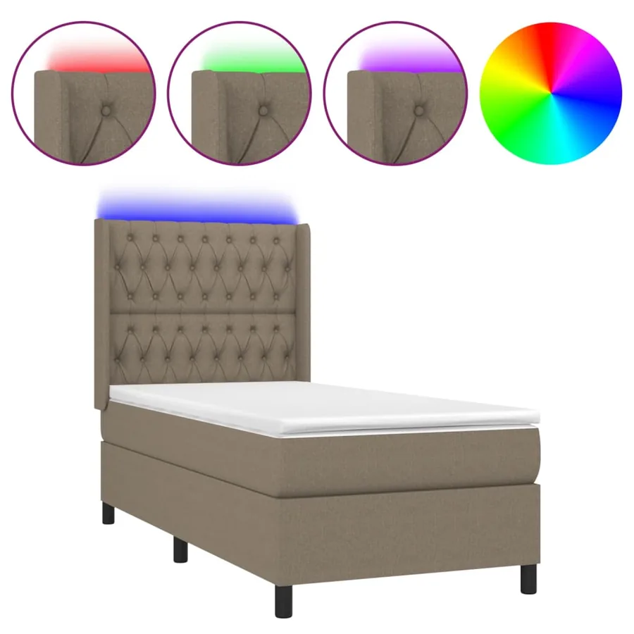 Sommier à lattes de lit matelas et LED Taupe 90x190 cm Tissu - 2