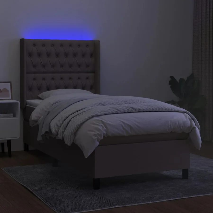 Sommier à lattes de lit matelas et LED Taupe 90x190 cm Tissu - 3