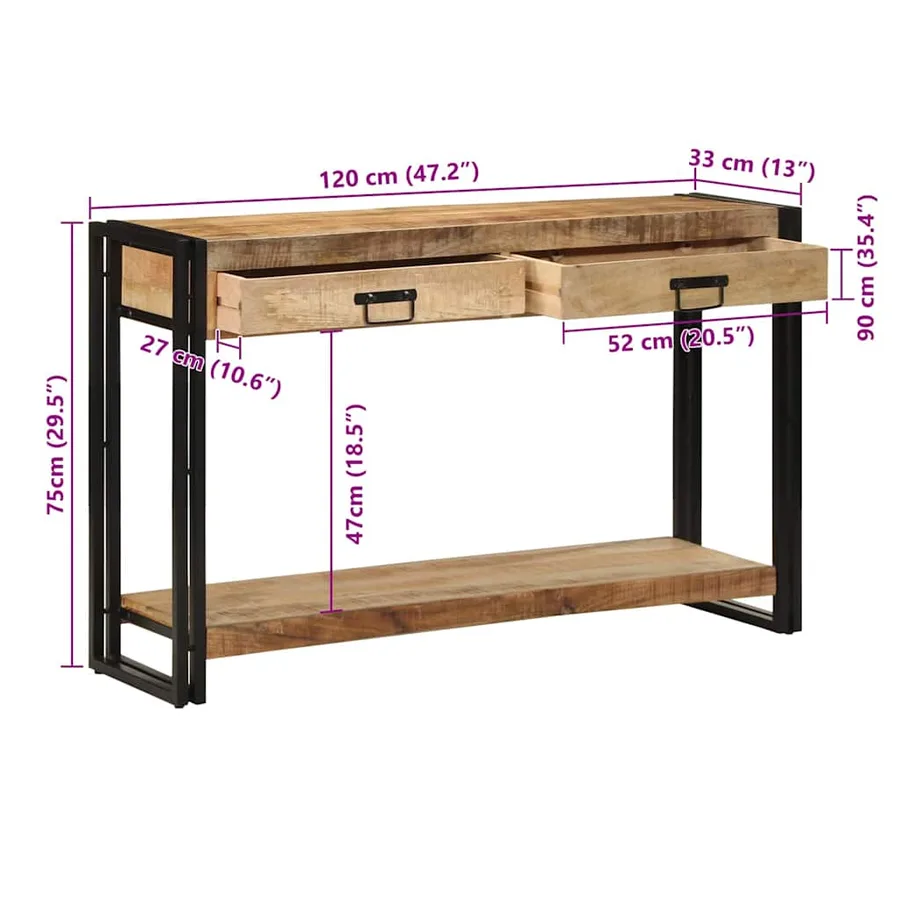 Table console Marron 120 x 33 x 75 cm Bois de mangue massif - 12