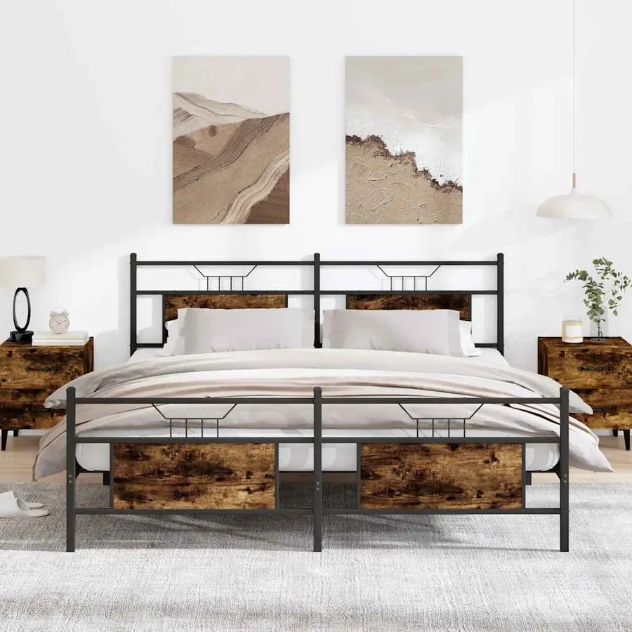 Cadre de lit en métal sans matelas chêne fumé 183x213 cm
