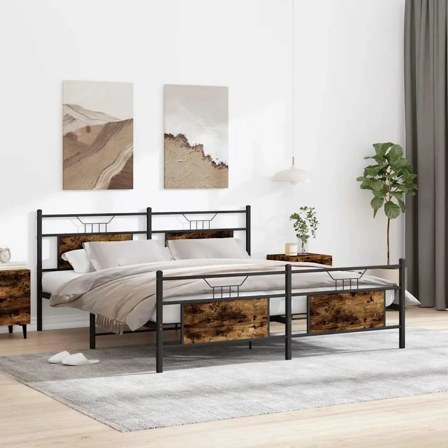 Cadre de lit en métal sans matelas chêne fumé 183x213 cm - 4