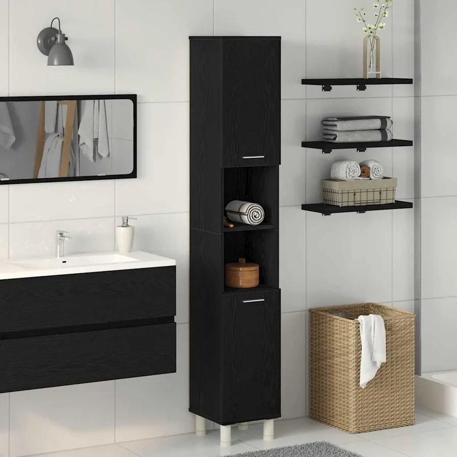 Cabinet de salle de bain avec porte Chêne noir 30 x 30 x 179 cm