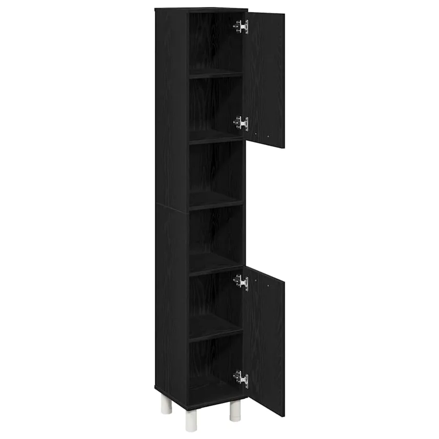 Cabinet de salle de bain avec porte Chêne noir 30 x 30 x 179 cm - 5