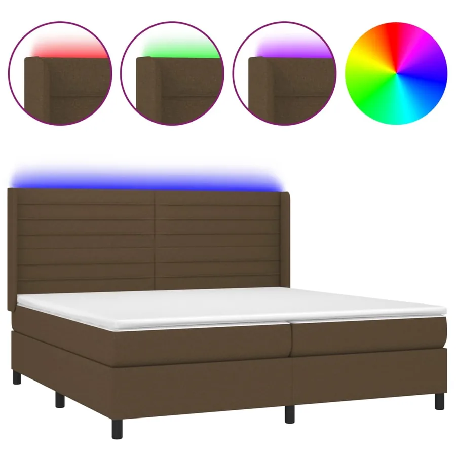 Sommier à lattes de lit matelas et LED Marron foncé 200x200 cm - 2