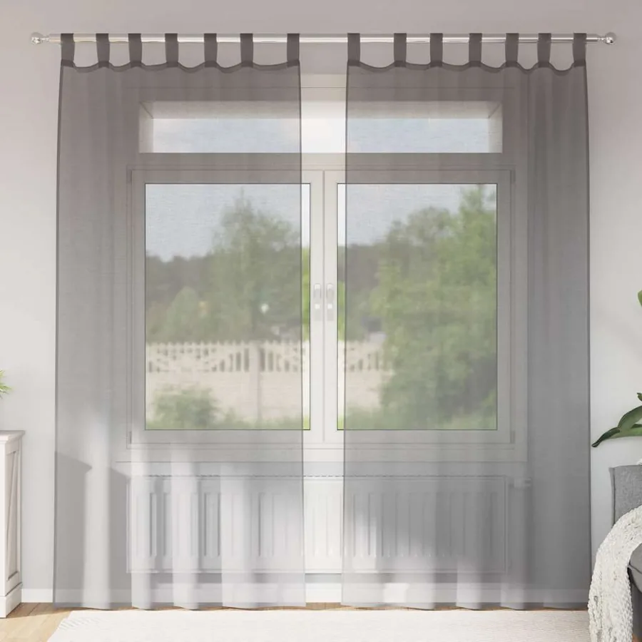 Rideaux en voile avec boucles 2 pcs gris foncé 140x245 cm