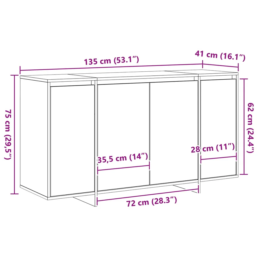 Buffet Gris béton 135 x 41 x 75 cm Bois d'ingénierie - 13