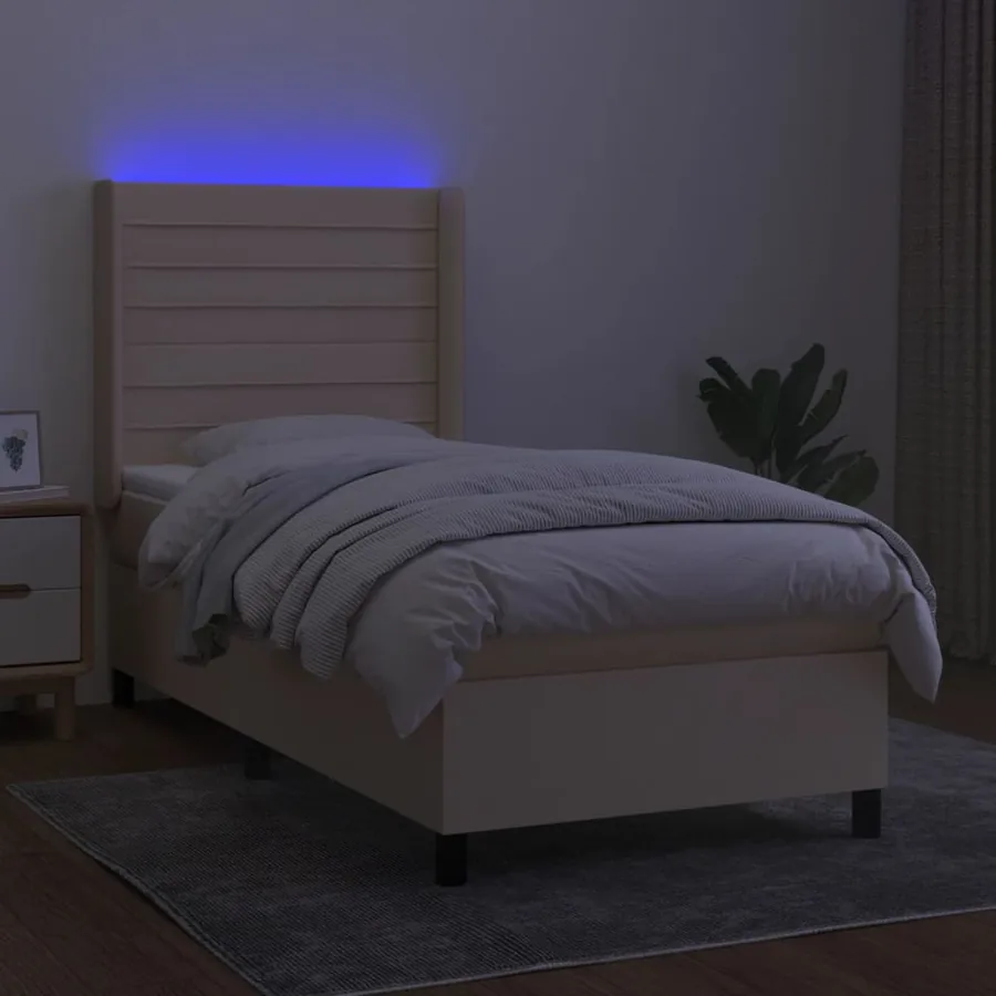 Sommier à lattes de lit matelas et LED Crème 90x190 cm Tissu - 3