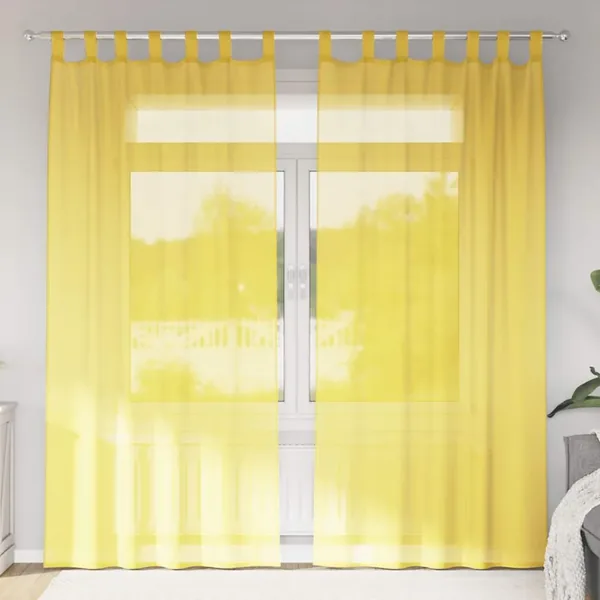 Rideaux en voile avec passe-tringles 2 pcs jaune
