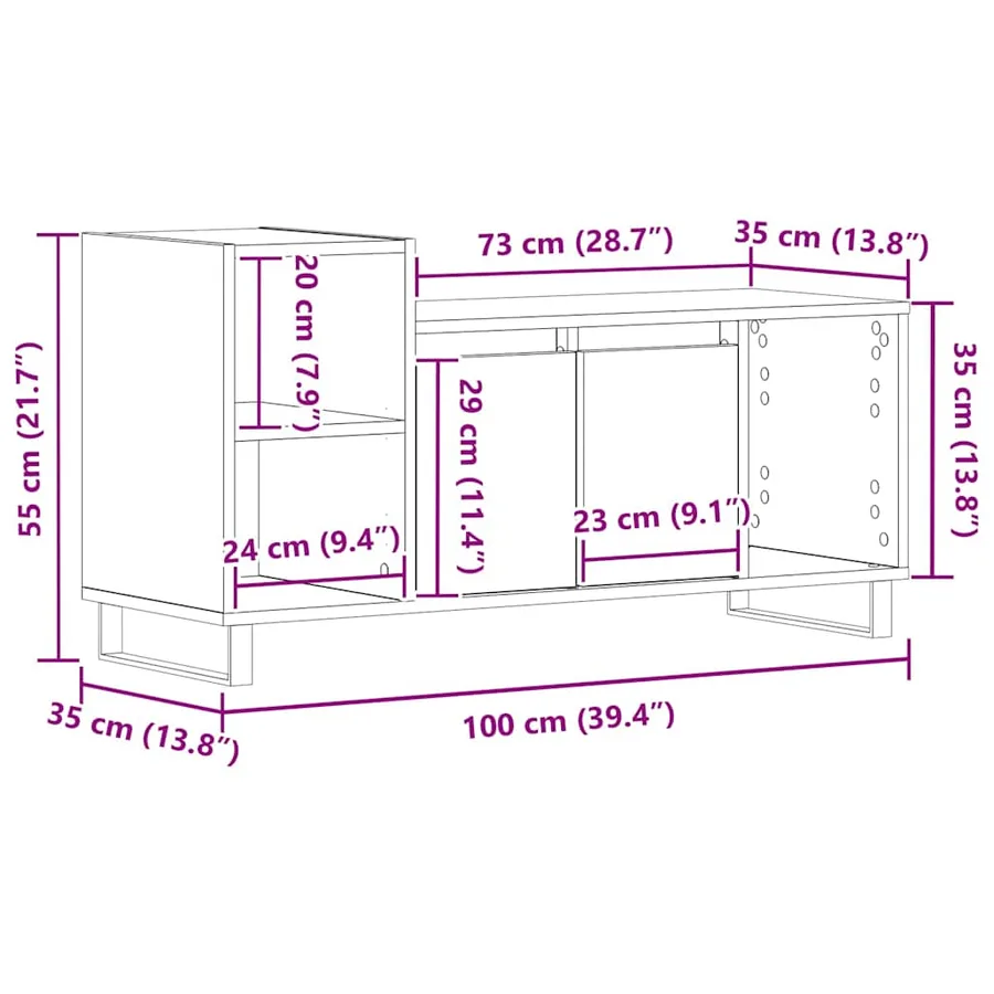 Ensemble meuble TV Montage mural Chêne noir 100 x 35 x 55 cm - 12