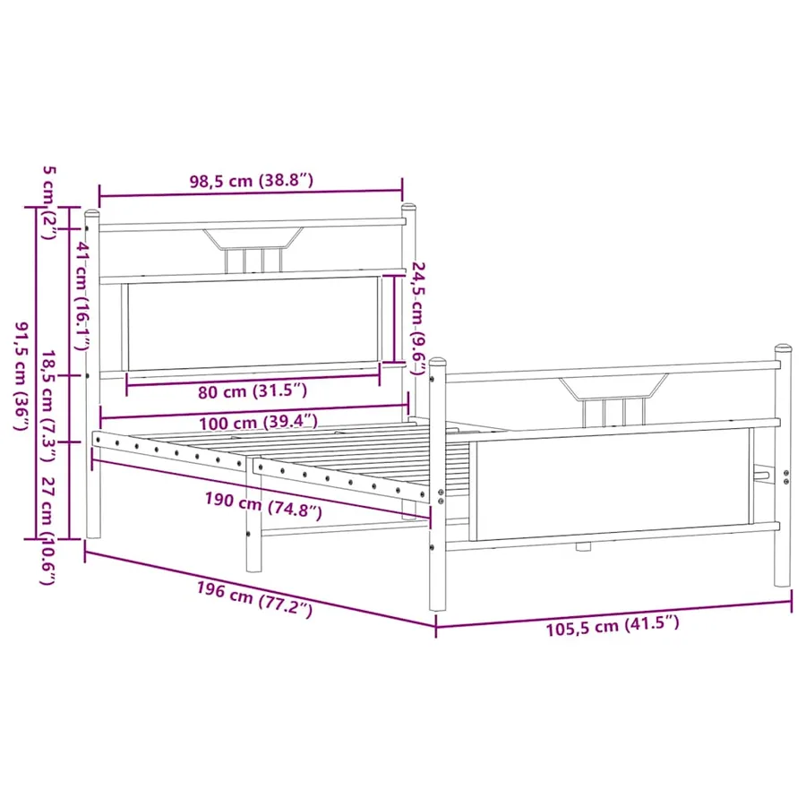 Cadre de lit sans matelas chêne marron 100x190 cm - 11