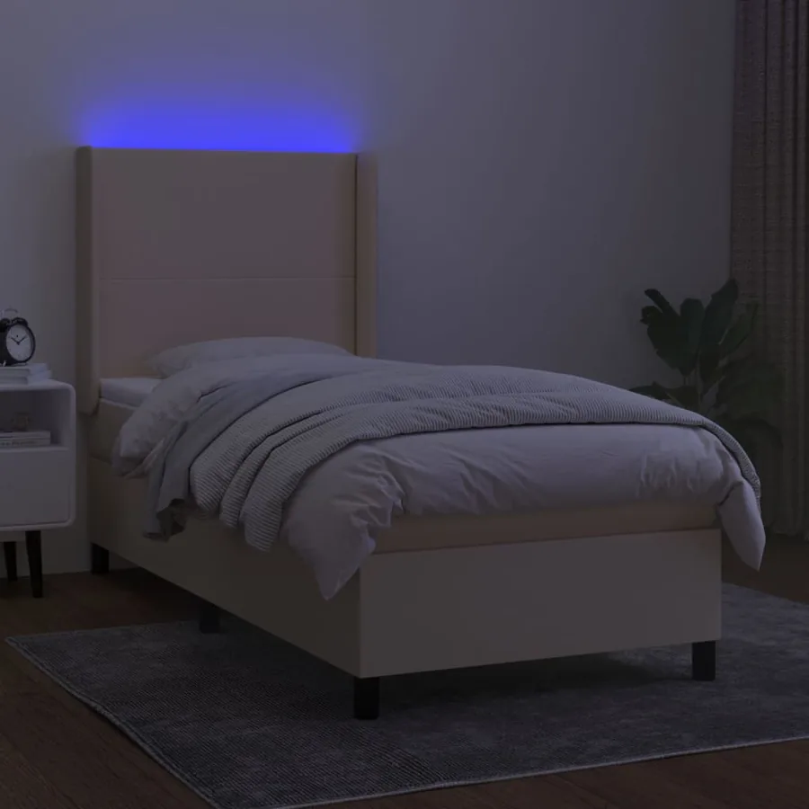 Sommier à lattes de lit matelas et LED Crème 80x200cm Tissu - 3