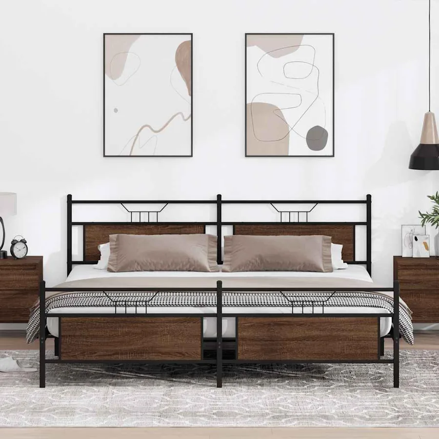Cadre de lit en métal sans matelas chêne marron 193x201 cm
