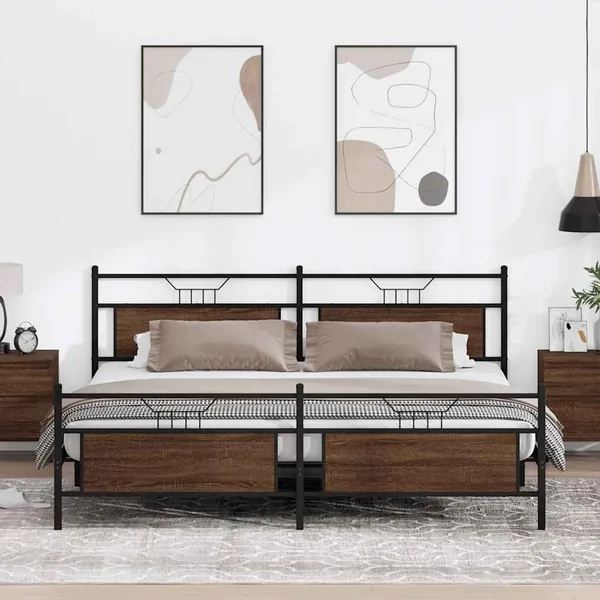 Cadre de lit en métal sans matelas chêne marron 193x201 cm