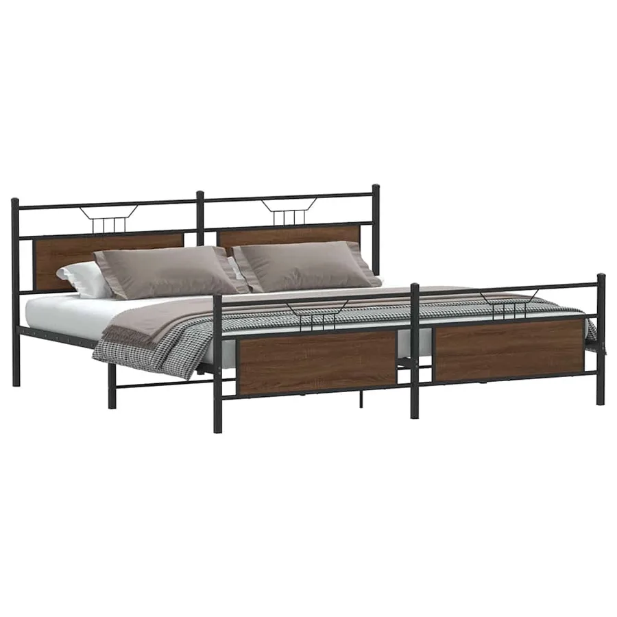 Cadre de lit en métal sans matelas chêne marron 193x201 cm - 3