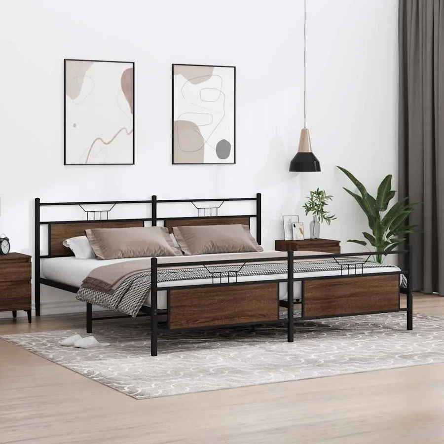 Cadre de lit en métal sans matelas chêne marron 193x201 cm - 4