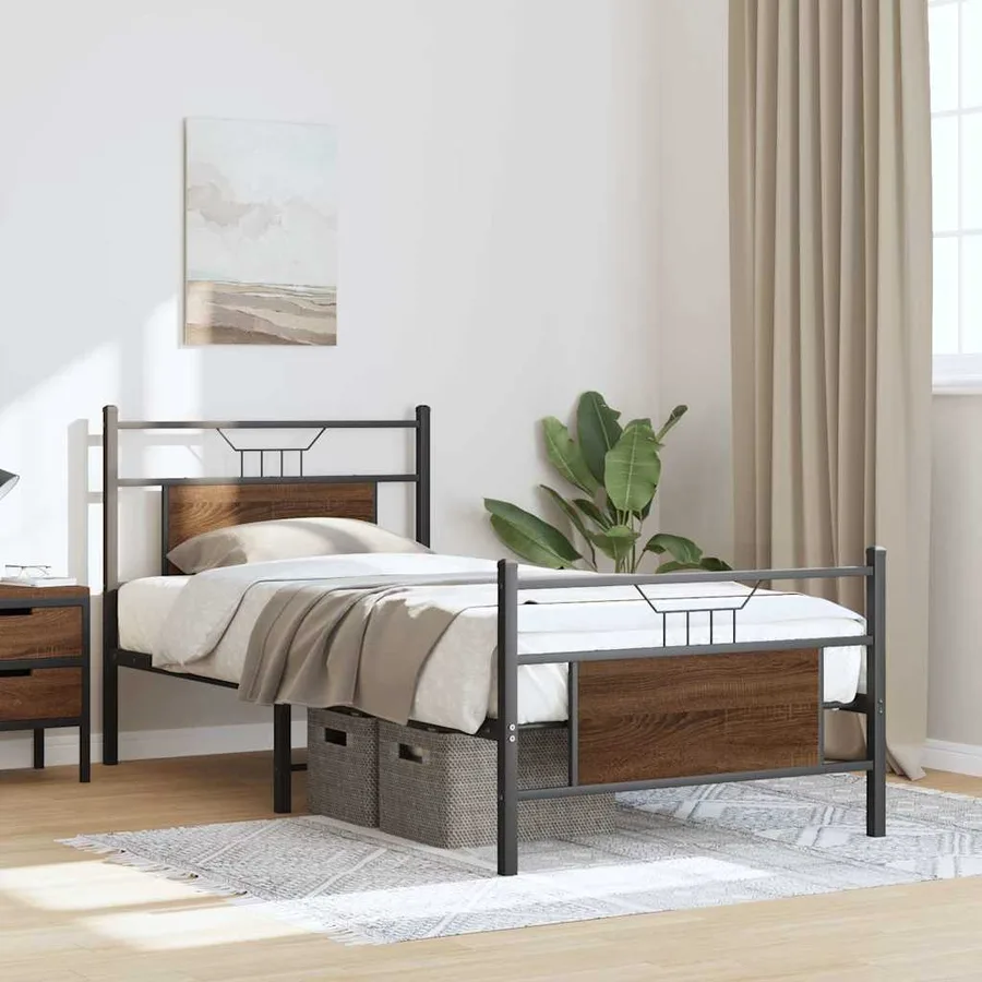 Cadre de lit sans matelas chêne marron 90x190cm bois ingénierie - 5