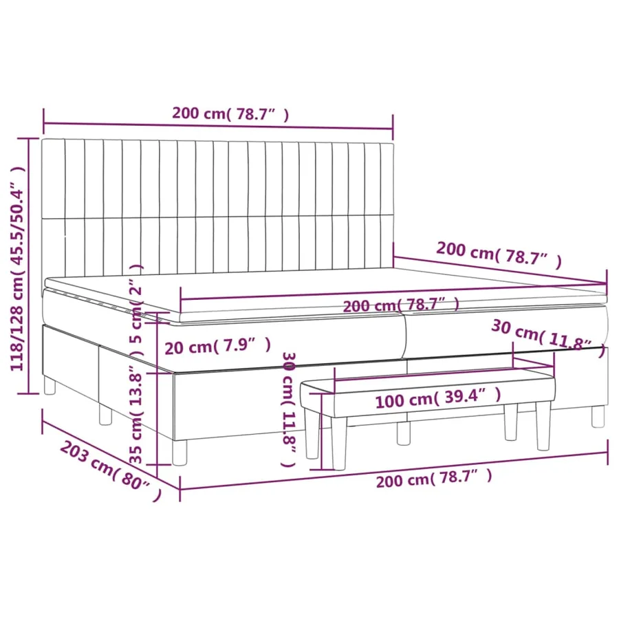 Sommier à lattes de lit et matelas Gris clair 200x200cm Velours - 8