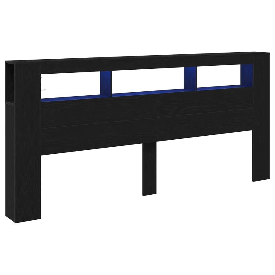 Tête de lit LED avec étagère Chêne noir 220 x 18,5 x 103,5 cm - 2